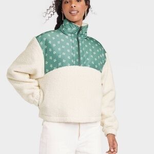 NEW Colorblock Quarter-zip Faux Shearling sweatshirt, size XL